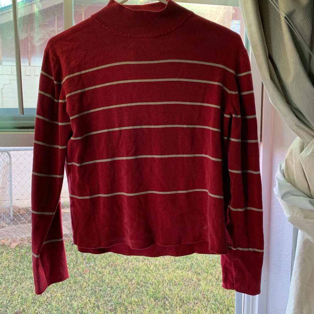 Red striped long sleeved low cut turtleneck